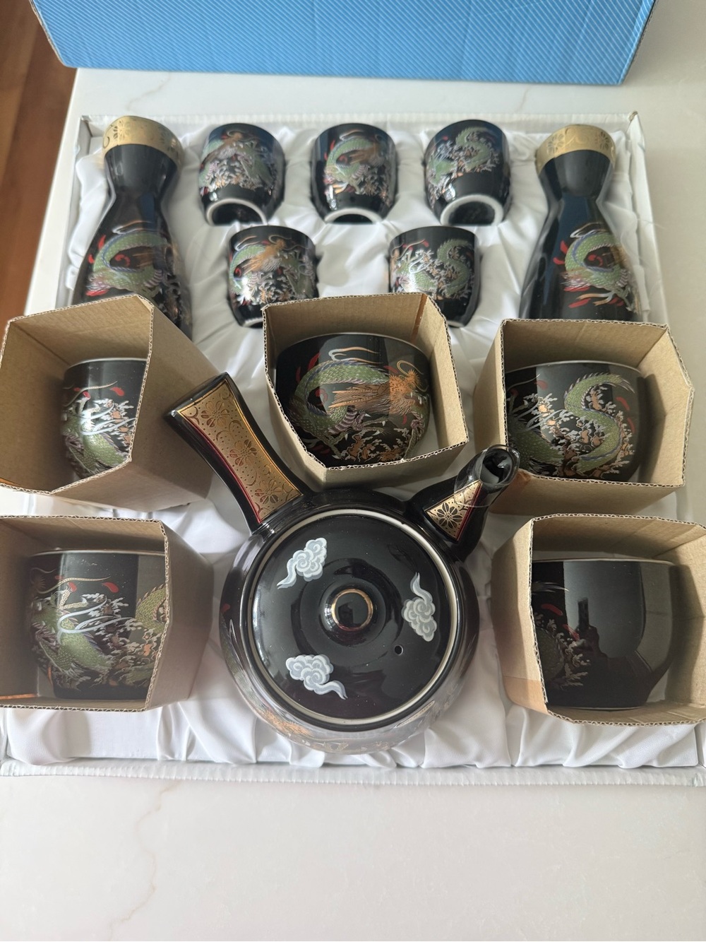 Black Dragon Gold Ceramic Tea & Sake service - 14 Piece Set